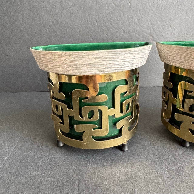 Vintage Miramar California Pottery Planters Wall Pockets Green Gold Mid Century Modern These can be used standing or hung...