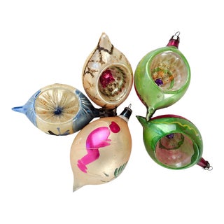 Vintage Hand Blown Glass Christmas Ornaments - Set of 5 For Sale