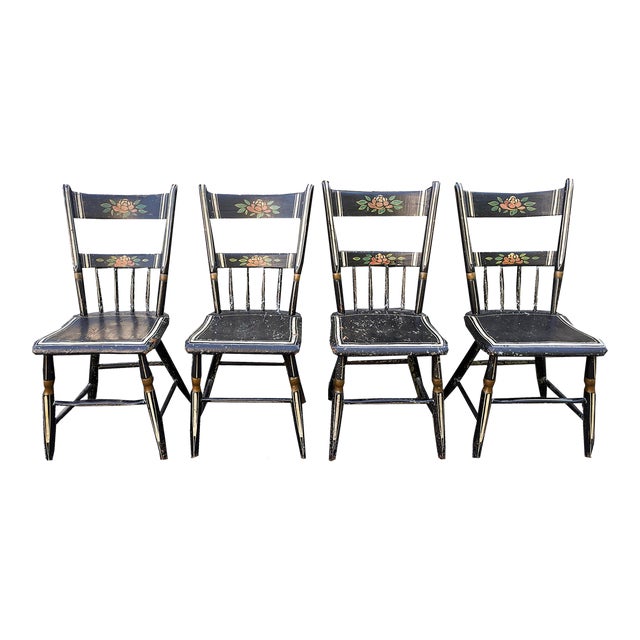 Set of 4 1800s Hand-Painted Panel-Back Windsor Chairs | Chairish