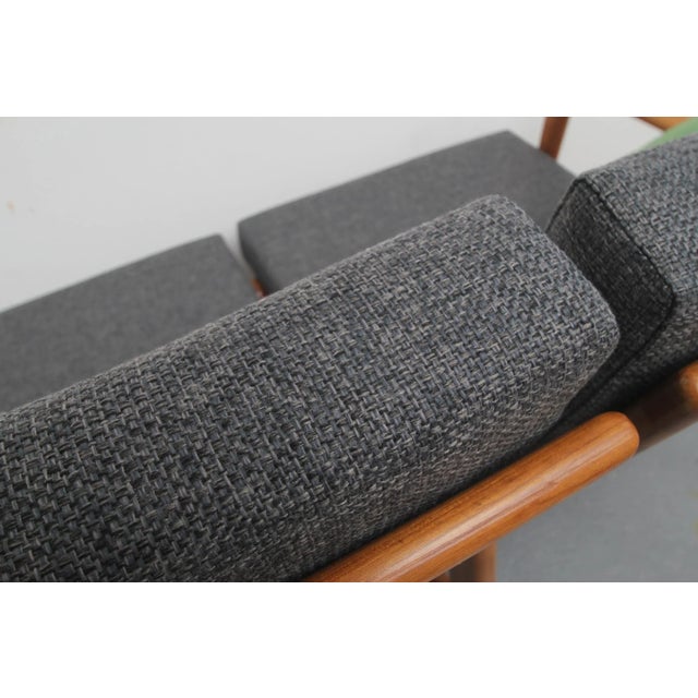 Cherry Wood Sofa with Green Cushions, 1960s For Sale - Image 4 of 11