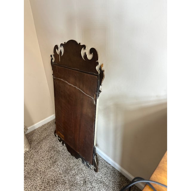 Oxford Ltd. Vintage Oxford Mfg. Carved Wood Wall Mirror With Aged Glass For Sale - Image 4 of 9