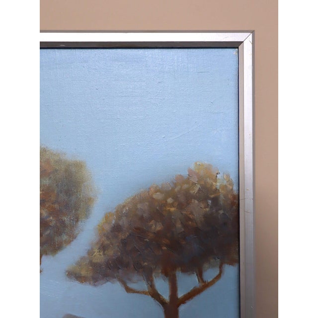 Textile Mid-Century Modern 'Under the Pale Blue Sky' Vintage Figurative Landscape Oil Painting by Swedish Artist Fabian Lundqvist (1913-1989), Framed For Sale - Image 7 of 13