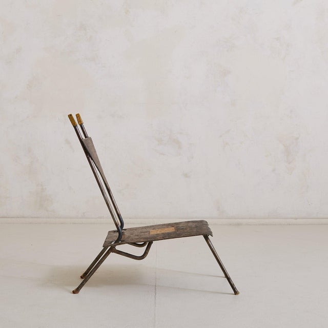 1990s French Brutalist Wrought Iron Accent Chair Attributed to Jean-Jacques Argueyrolles For Sale - Image 4 of 11