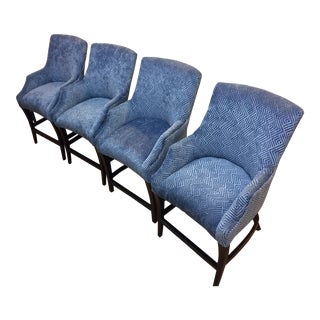 Modern Blue Polyester Counter Height Barstools - Set of 4 For Sale