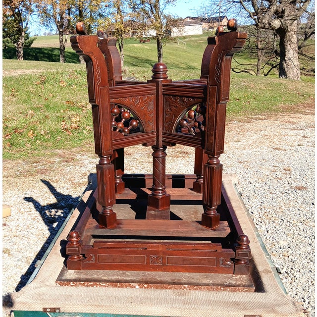 Antique Victorian Eastlake Walnut Parlor Table Chocolate Marble Stick and Ball 1880s For Sale - Image 14 of 17