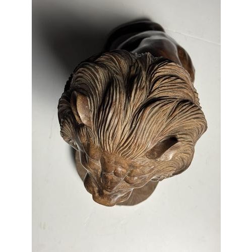 Asian Carved Wood Lion Statue For Sale - Image 3 of 16