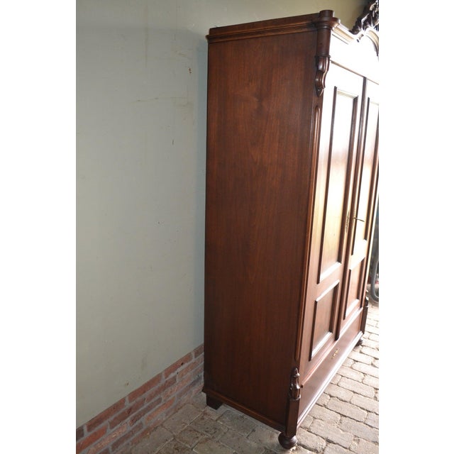 Brown Antique Art Deco Walnut Crested Cabinet For Sale - Image 8 of 11