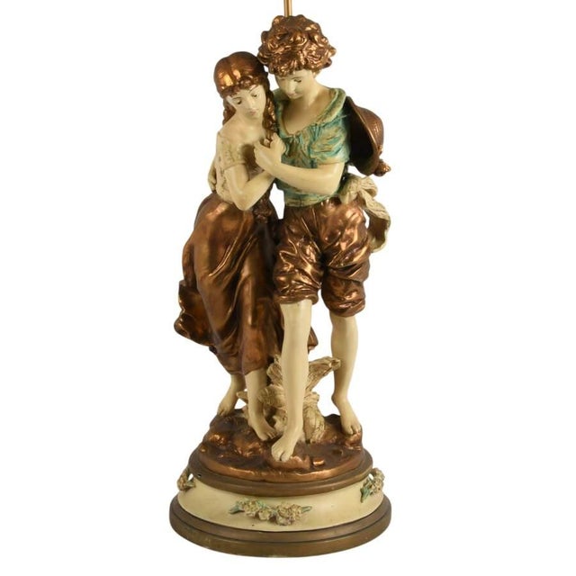 Early 20th Century Spelter Figural Table Lamp With Italian Boy and Girl After H. Moreau For Sale - Image 5 of 9