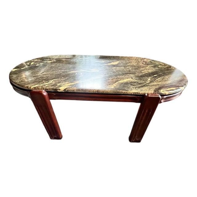 Marble and Wood MCM Coffee Table For Sale
