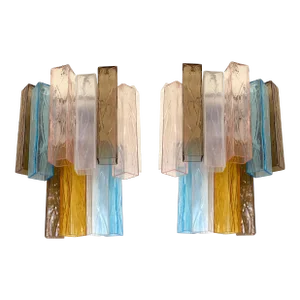 21st Century Multicolored "Squared" Murano Glass Wall Sconces - a Pair
