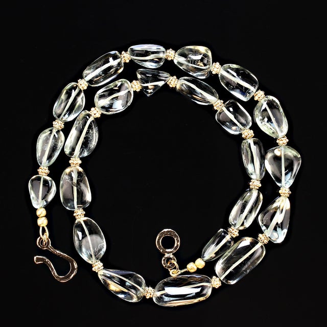 Praziolite Graduated Necklace With Goldy Accents For Sale - Image 4 of 5