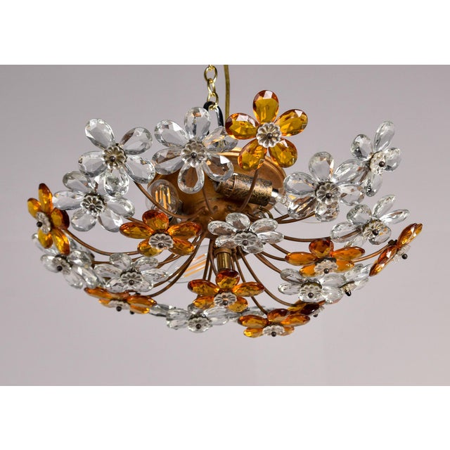 Metal Mid Century Maison Bagues Style Crystal Flower Flush Mount Fixture For Sale - Image 7 of 12