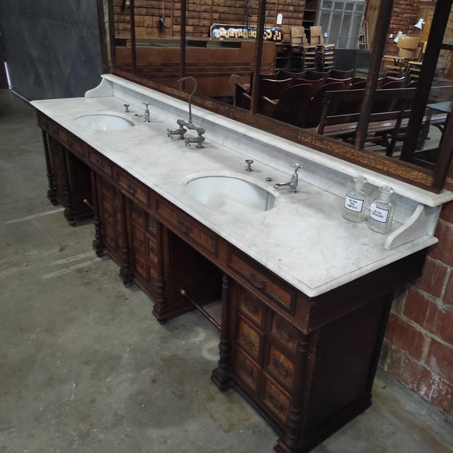 Vintage Salon Unit with Marble Sink and Mirror, 1930s, Set of 2 For Sale - Image 10 of 14