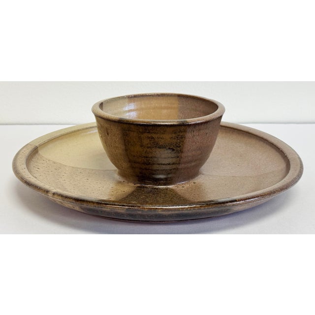 Boho Chic Vintage Studio Pottery Chips and Dip Serving Platter For Sale - Image 3 of 9