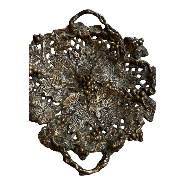 Antique Ornate Metal Compote, Grapes and Vines For Sale