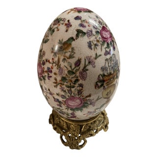 Crackle-Glazed Porcelain Egg on Gilt Bronze Base For Sale