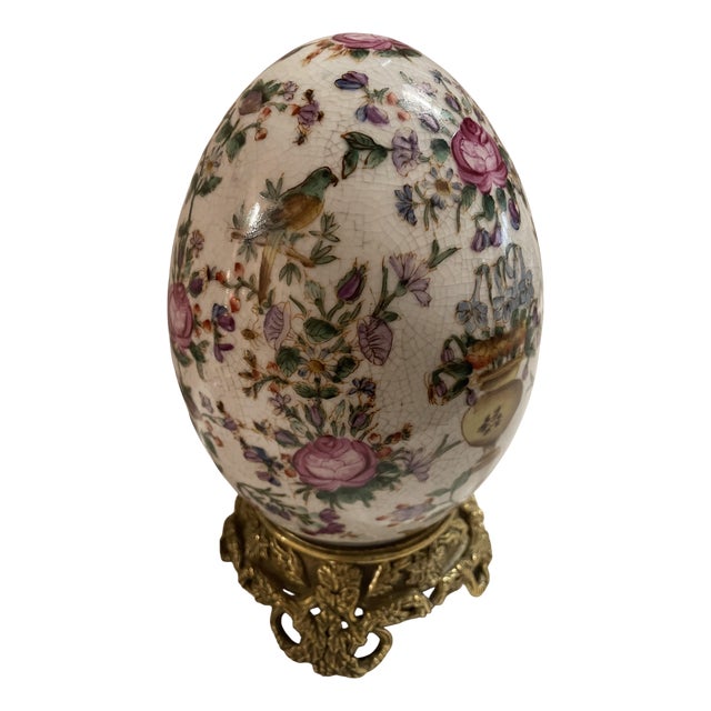Crackle-Glazed Porcelain Egg on Gilt Bronze Base For Sale