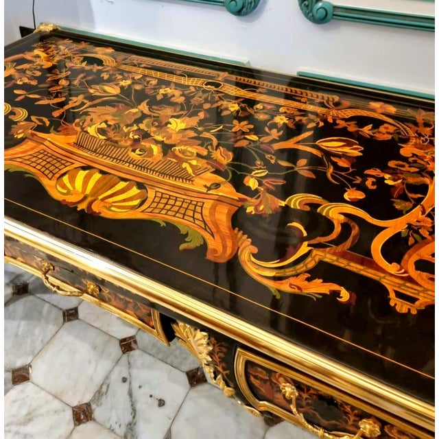 Ornate French Executive Desk – Black Luxury Desk With Gold Leaf Details & 3 Drawers For Sale - Image 4 of 5