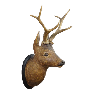 Large Naturalistic Black Forest Carved Deer Head, Ca. 1930s