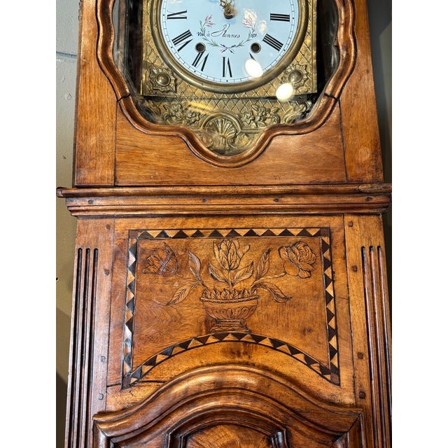 18th Century 18th Century French Louis XV Carved Walnut Tall Case Clock For Sale - Image 5 of 5