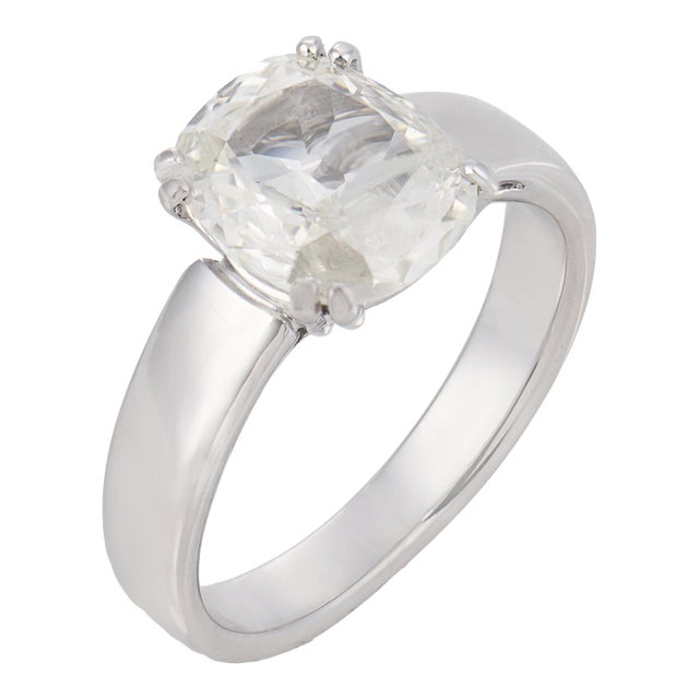 Vintage Gia 1.52 Carat Diamond 18k White Gold Solitare Engagement Ring, Size 4 For Sale