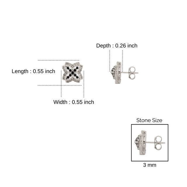 Timeless Quatrefoil Floral Sterling Silver Stud Earrings With Black Diamond- 2 Pieces For Sale - Image 9 of 13