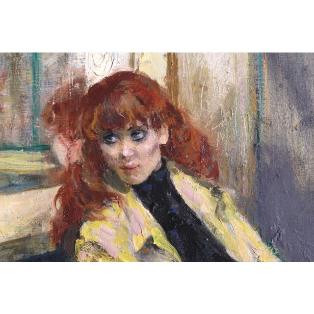 Marshall Goodman Woman in Yellow Jacket, Oil Painting by Marshall Goodman 1960 For Sale - Image 4 of 4