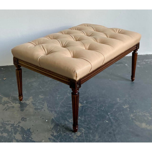 Vintage Regency Tufted Leather Bench For Sale - Image 9 of 11