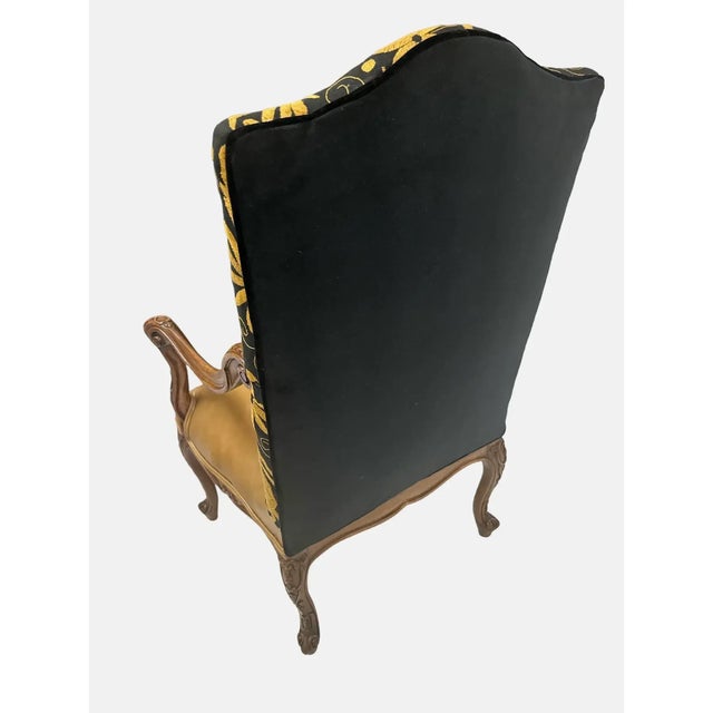 Late 20th Century Empress Carlota' Louis XV Large Fauteuil - Carved Walnut Reupholstered With Otomi Hand Embroidery and Leather For Sale - Image 11 of 13