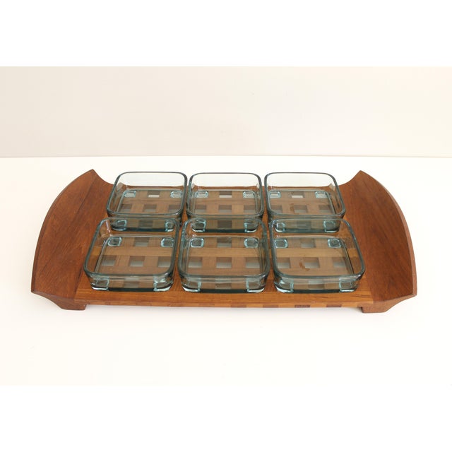 Dansk Teak Lattice Tray With Glass Dish Inserts Trivet Jens Quistgaard