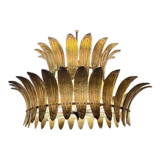 Murano Glass 2-Tier Palm Leaf Chandelier For Sale