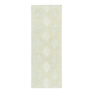 Rug & Kilim’s Block Print Runner Rug With Beige and Sage Green Floral Pattern For Sale