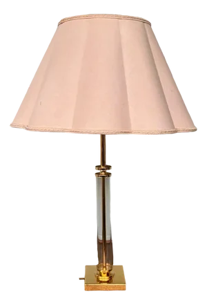 Vintage Table Lamp with Lampshade in Glass and Brass, 1980s