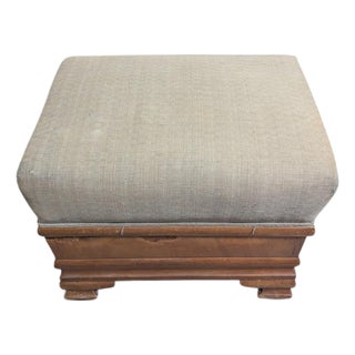 Early-to-Mid 20th Century Upholstered Wood Storage Ottoman With Hinged Lid For Sale