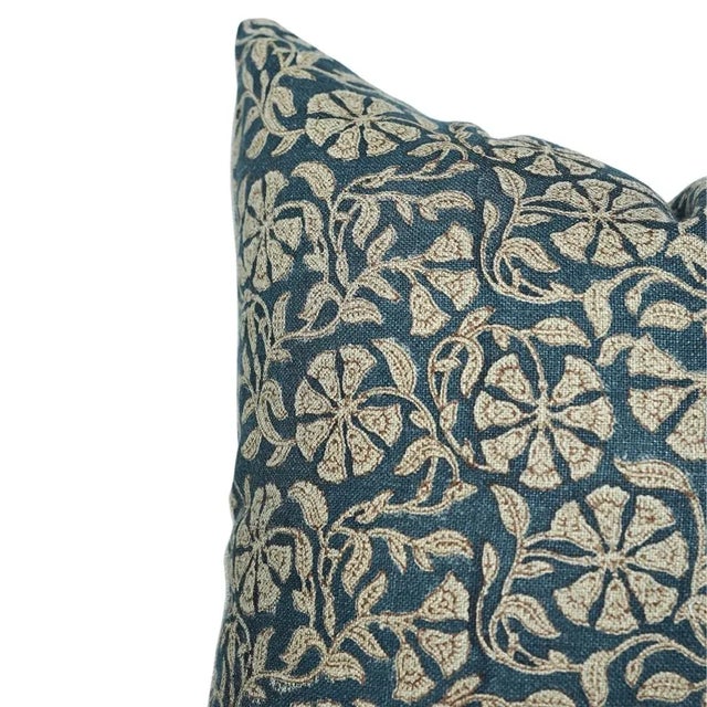 Artisan Block Print Cushion Cover 24x24 Inch Handcrafted Thick Linen Throw Pillow- Rudraksh For Sale - Image 4 of 4