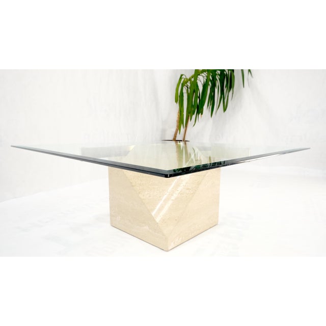 Travertine Cube Base Square Glass Top Italian Mid-Century Modern Coffee Table For Sale - Image 9 of 12