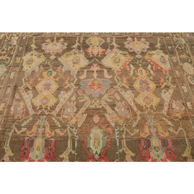 Textile Brown Revival Handmade Wool Rug For Sale - Image 7 of 11