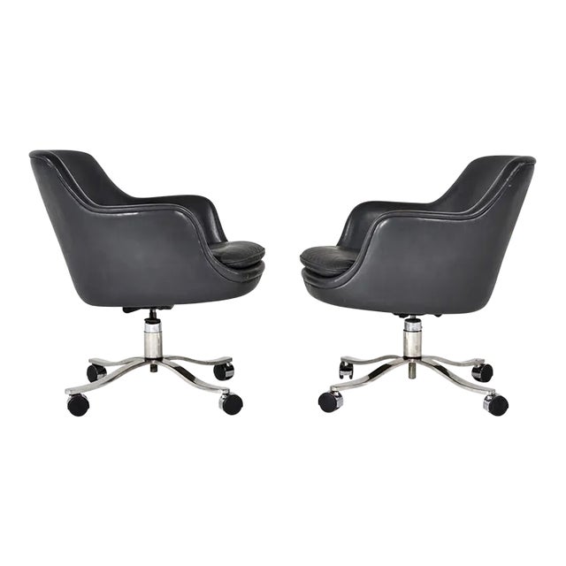 Nicos Zographos Gray Leather Office/Desk Chairs, 1980 For Sale