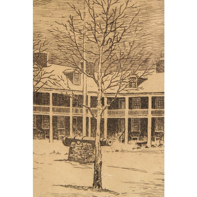 Wood Mid 20th Century George Bradshaw Etching, Old Barracks For Sale - Image 7 of 12