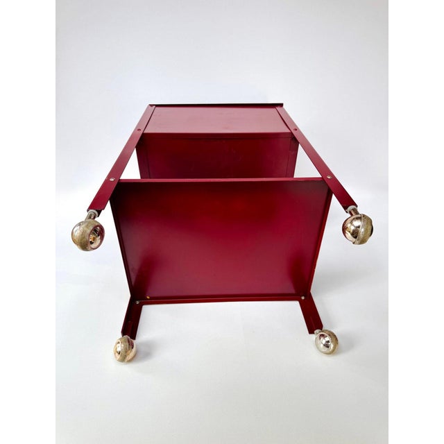 Vintage Red Steel Shop Cart With Hand-Ground Metal Surfaces For Sale - Image 9 of 16