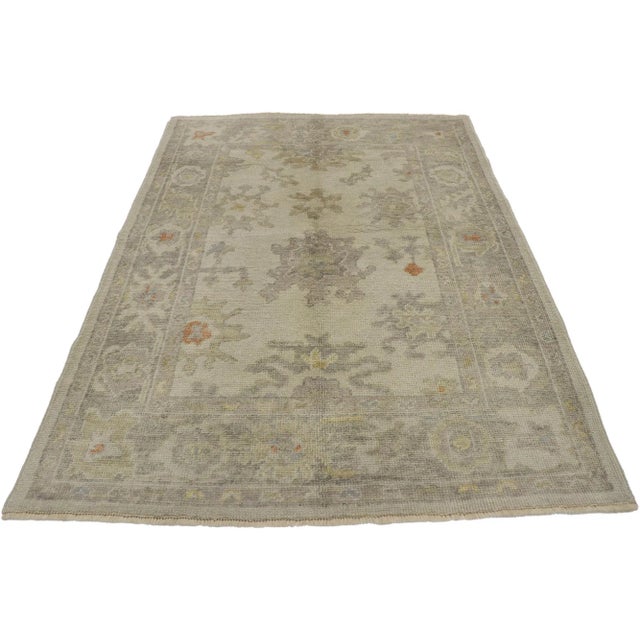 Modern Turkish Oushak Rug - 04'02 X 05'07 For Sale - Image 3 of 9