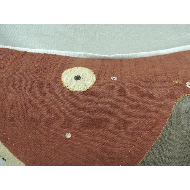 Tribal Vintage Applique Raffia Brown and Rust Kuba Decorative Pillows Matisse Style For Sale - Image 3 of 11