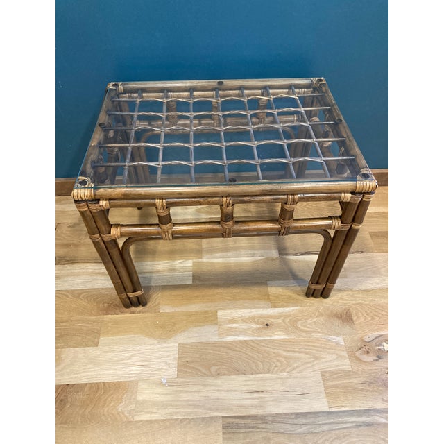 1960s MidCentury Rattan Side Table With Glass Top Chairish