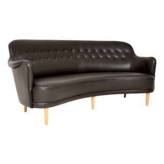 Swedish Leather Sams Sofa by Carl Malmsten, 1960s For Sale