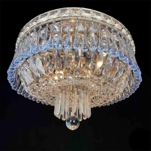 1950s Italian Ceiling Lamp with Blue and Transparent Crystals with Four Lights, 1960 For Sale - Image 5 of 10