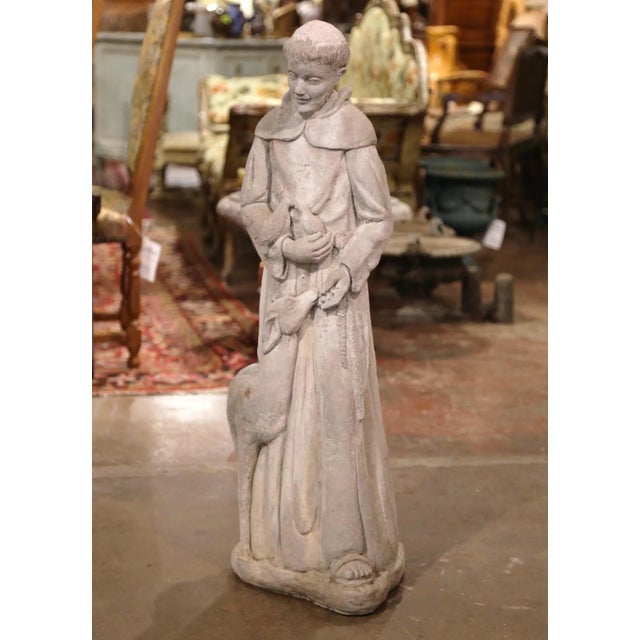 French Weathered Concrete St. Francis Statue With Lamb and Birds Dated 2001 Chairish