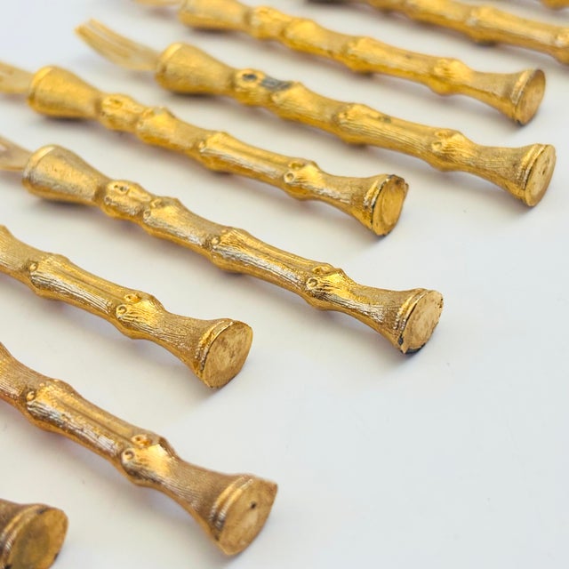 Vintage Golden Bamboo Cocktail Forks - Set of 11 For Sale - Image 9 of 9