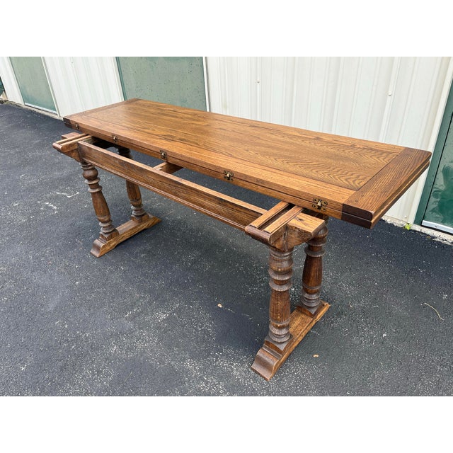 Wood Rustic Tavern Oak Flip Top Dining Console Table For Sale - Image 7 of 12