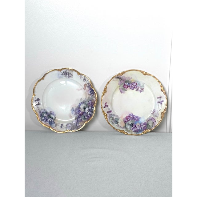 Haviland & Co. Pair of Antique Haviland French Provencial Floral Porcelain Gold Rimmed Decorative Plates For Sale - Image 4 of 12