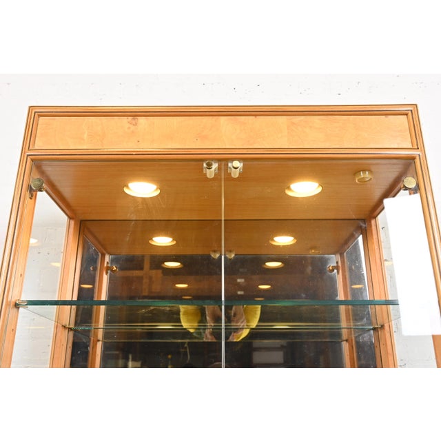 Wood Milo Baughman Style Burl Wood Lighted Bookcase or Display Cabinet by Henredon For Sale - Image 7 of 11